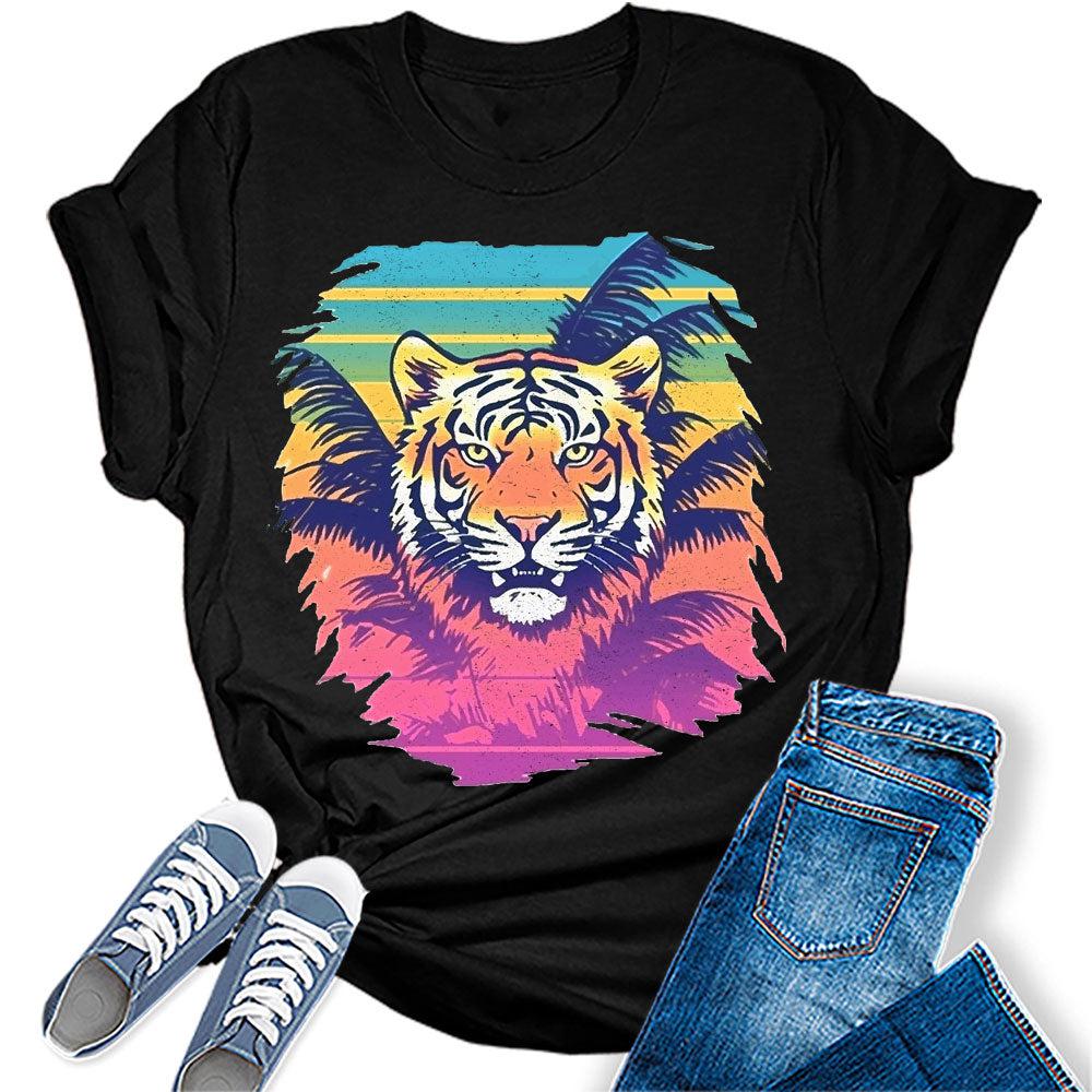 Trendy Tiger Shirts for Women Retro Groovy Graphic Tshirt Summer Tees Tops