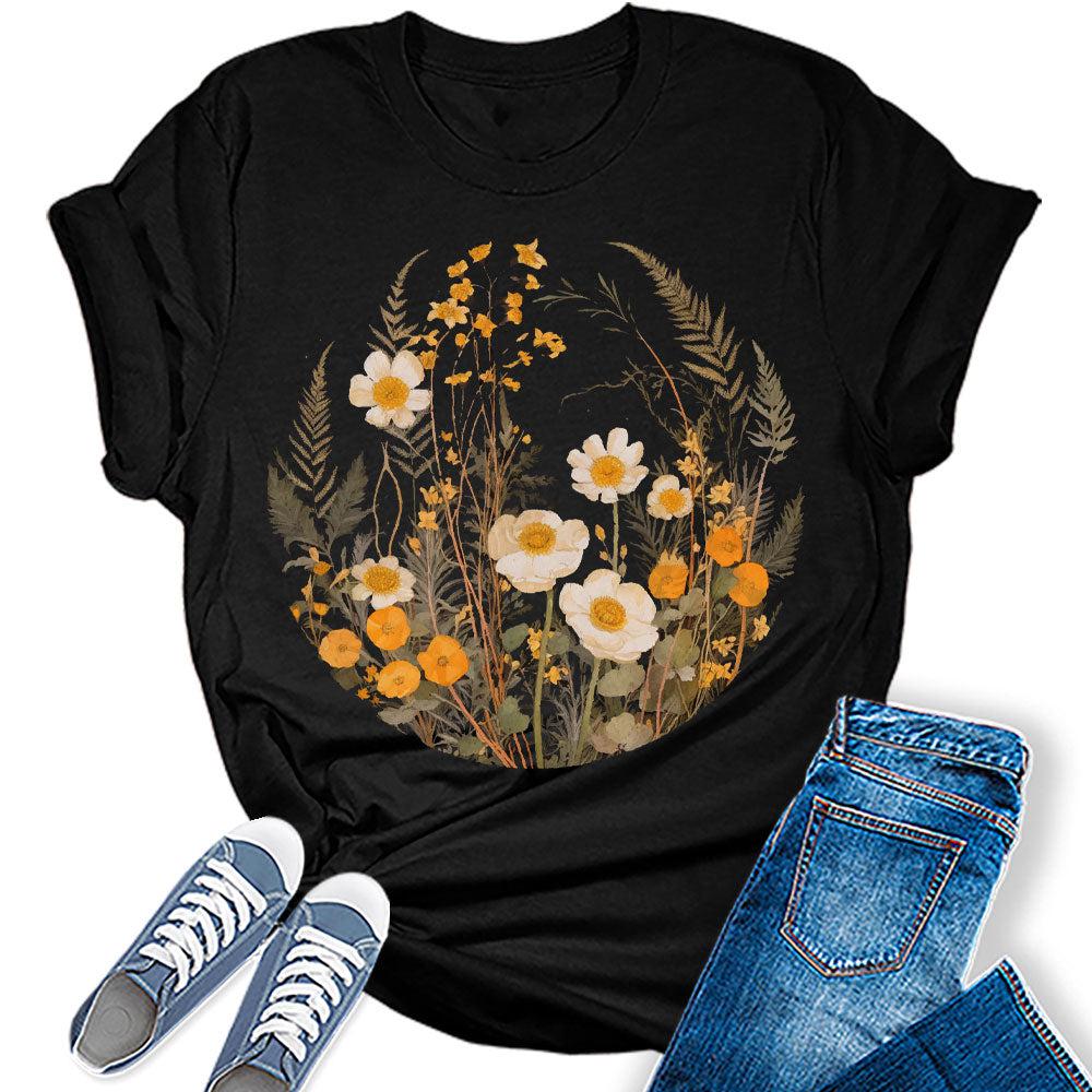 Womens Floral Shirts Trendy Wildflower Vintage Graphic Tees Spring Short Sleeve T Shirts Bella Summer Tops