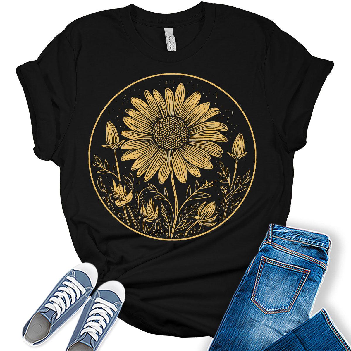 Sunflower Shirt Vintage Boho Tshirts Fall Graphic Tees for Women