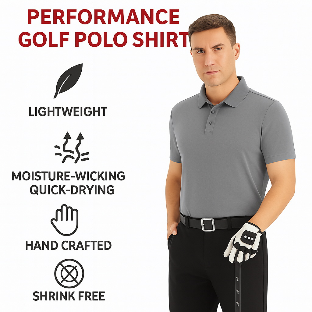 Bavarian Diamond Polo Shirt for Men Blue White Checkered Moisture Wicking Short Sleeve Golf Top