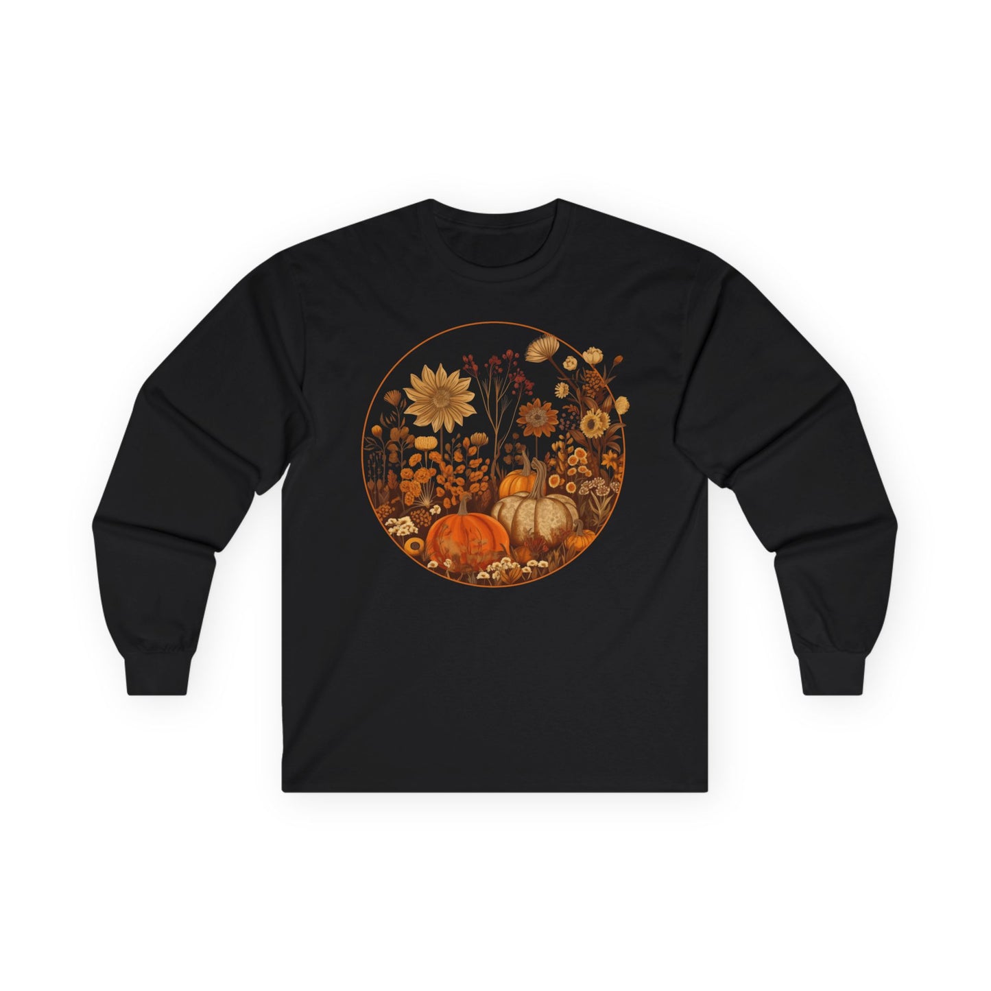 Women's Long Sleeve Fall Shirts Casual Vintage Pumpkin Floral Crewneck Graphic Tees - PF