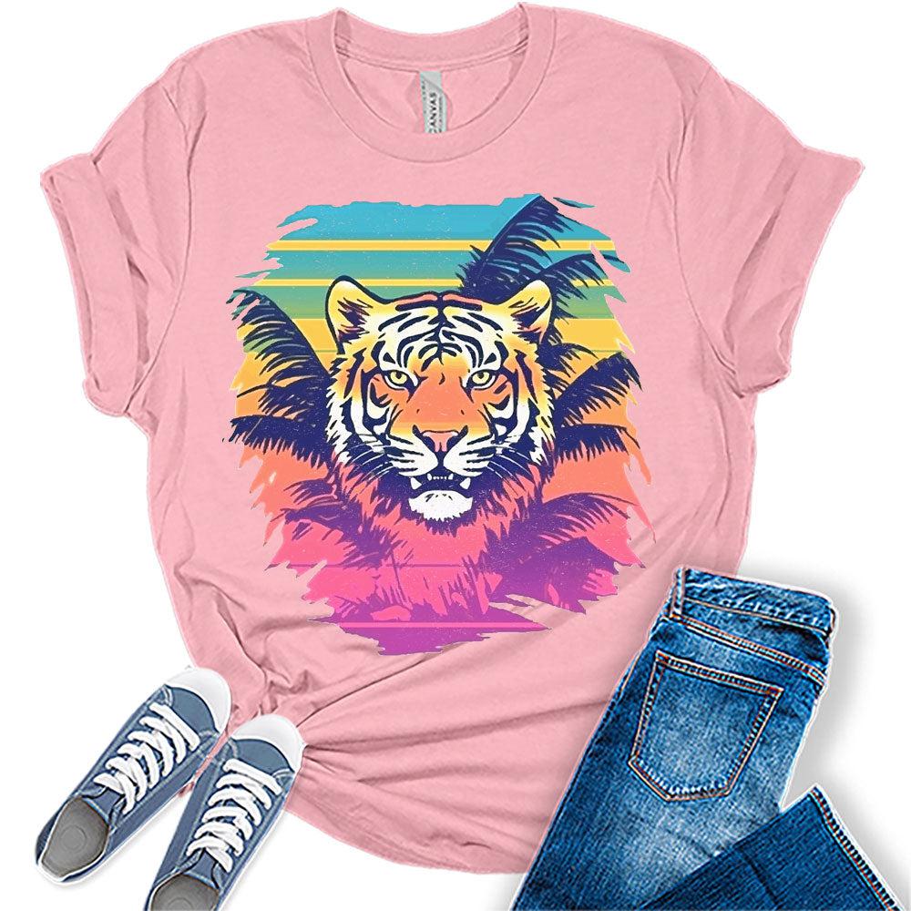 Trendy Tiger Shirts for Women Retro Groovy Graphic Tshirt Summer Tees Tops