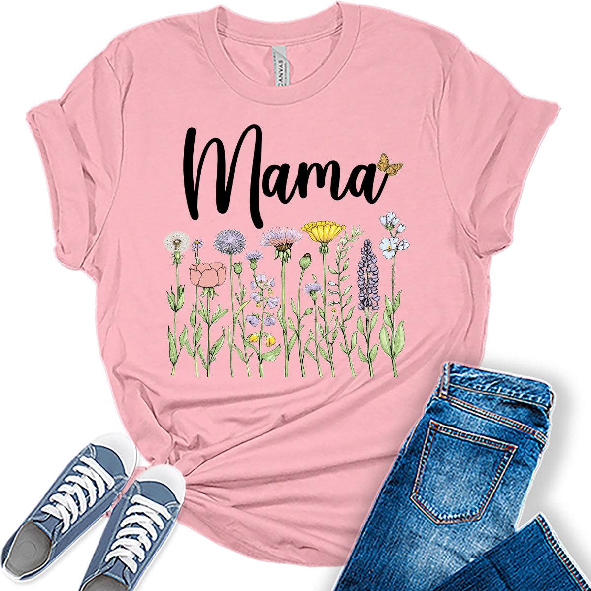 Mama Shirt Cute Wildflower T Shirt Floral Graphic Tees for Women