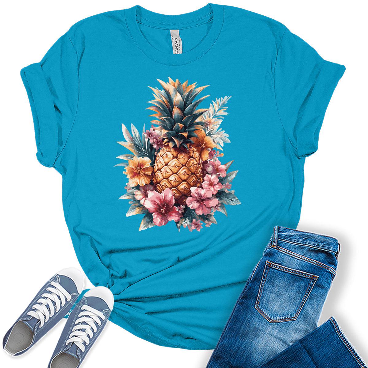 Womens Pineapple Flower Shirt Cottagecore Graphic Tees