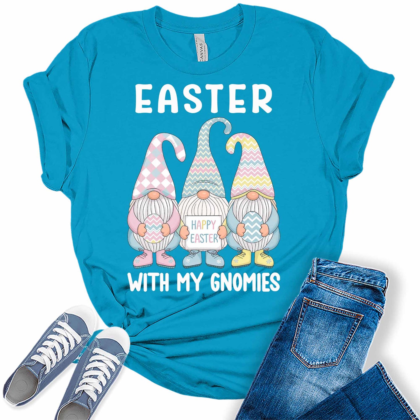 Women's Tops Happy Easter With My Gnomies Shirt Trendy Graphic Tees