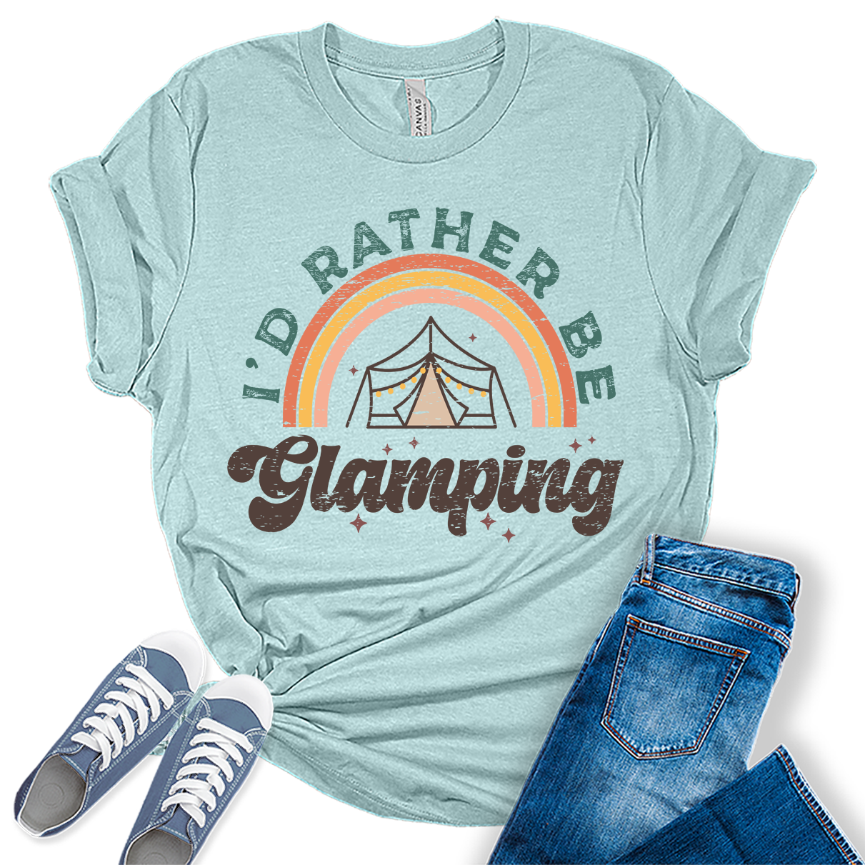 I'd Rather Be Glamping Womens Hiking Mountain Shirt Camping Graphic Tees
