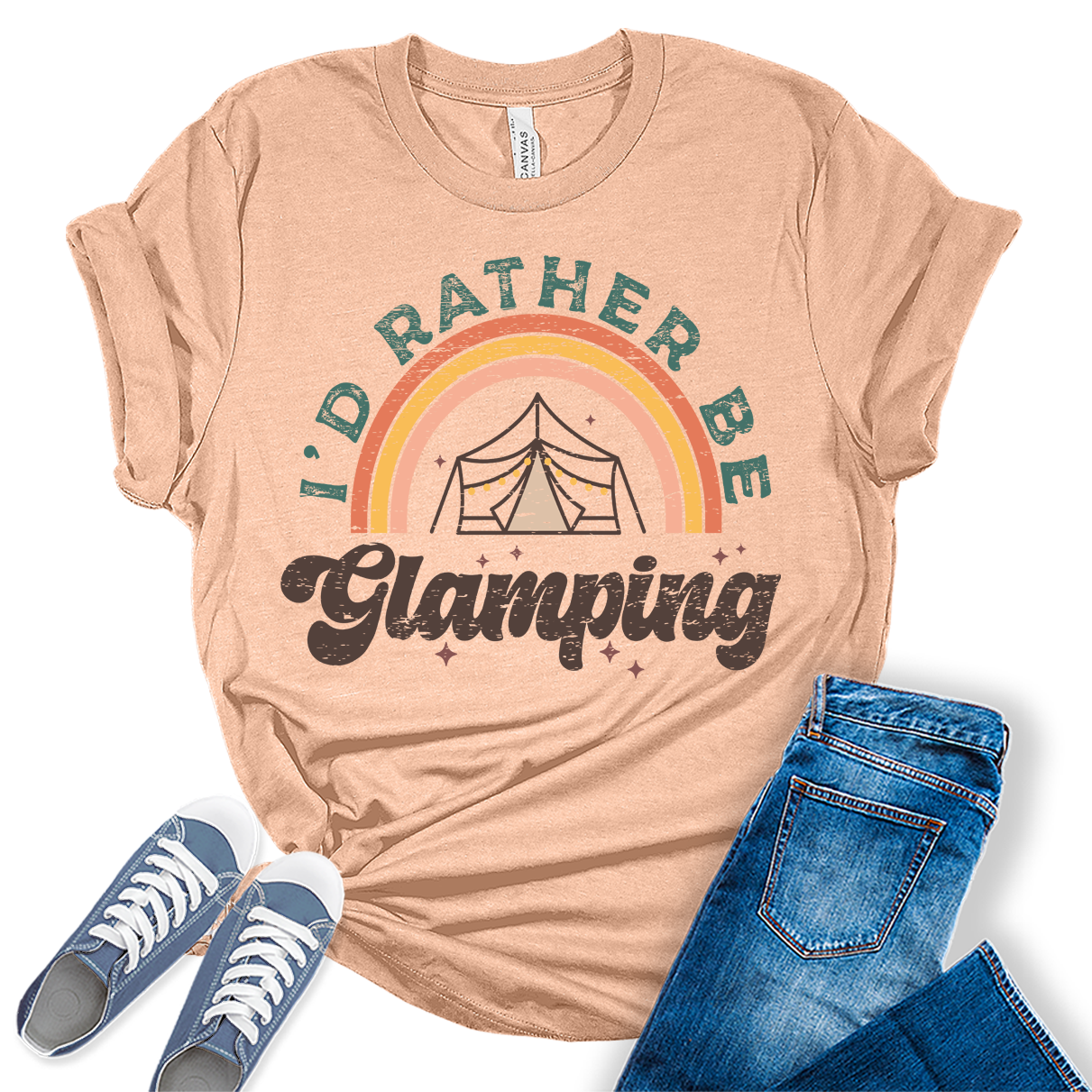 I'd Rather Be Glamping Womens Hiking Mountain Shirt Camping Graphic Tees