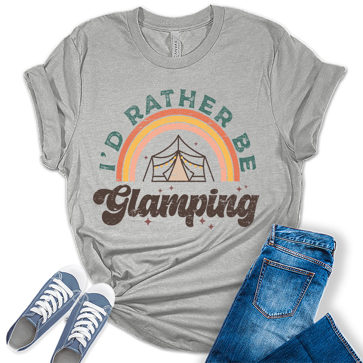 I'd Rather Be Glamping Womens Hiking Mountain Shirt Camping Graphic Tees
