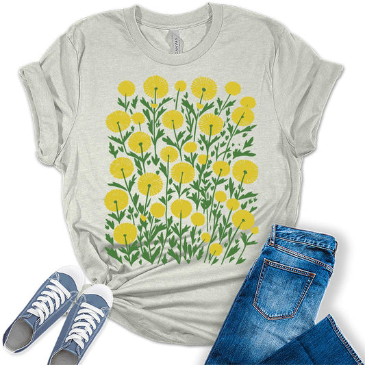 Dandelion Shirts Casual Boho Graphic Tees Spring T Shirts Plus Size Summer Tops for Women