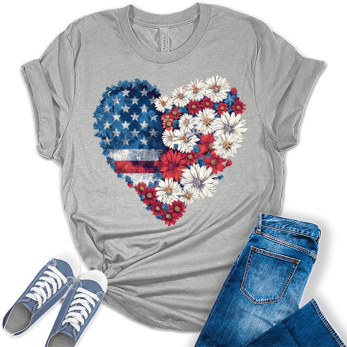 Floral Hearth USA Flag 4th Of July Patriotic Graphic Tees for Women