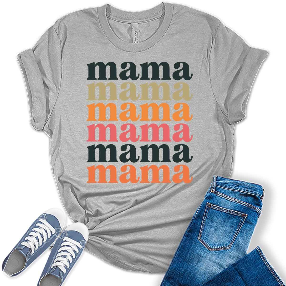 Women's Mama Shirts Vintage Mom Casual Graphic Tees Bella Plus Sized Tops