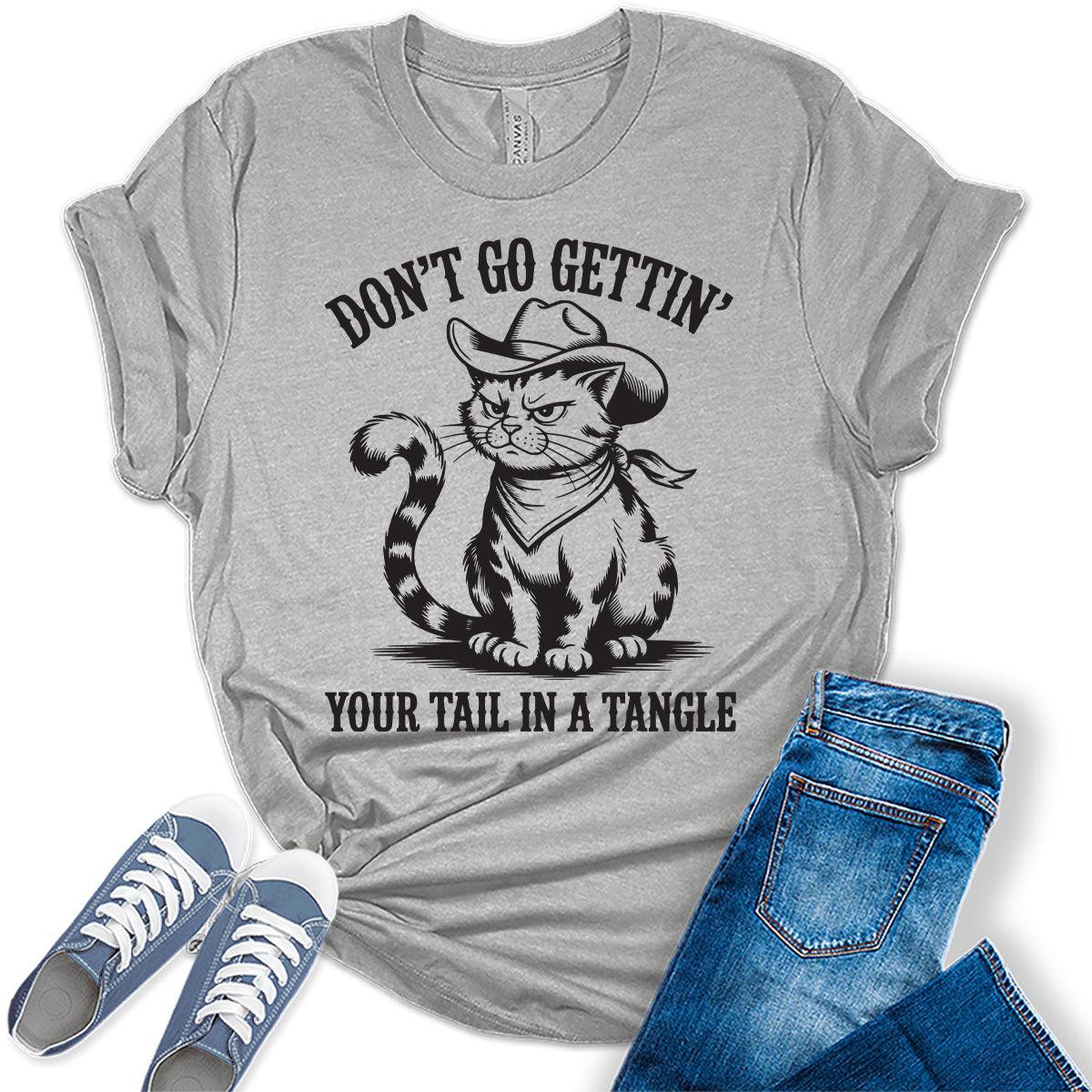 Women's Funny Cat Shirts For Teens Western Tail In Tangle Graphic Tees Bella Plus Sized Tops