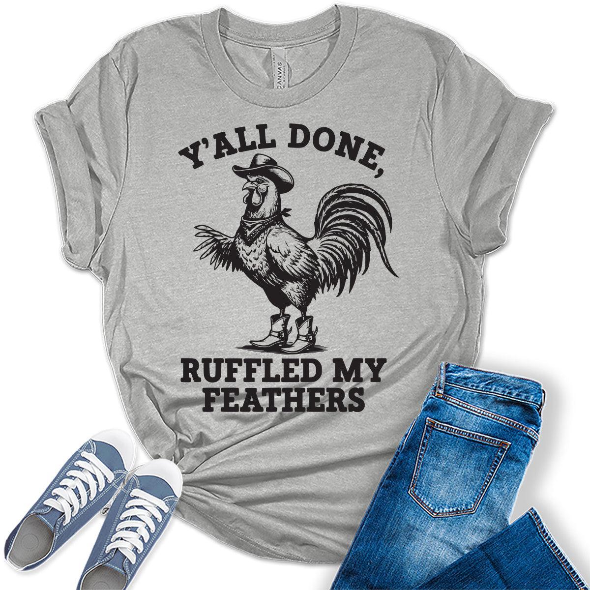 Women's Funny Chicken Shirts For Teens Western Ruffled Feathers Graphic Tees Bella Plus Sized Tops