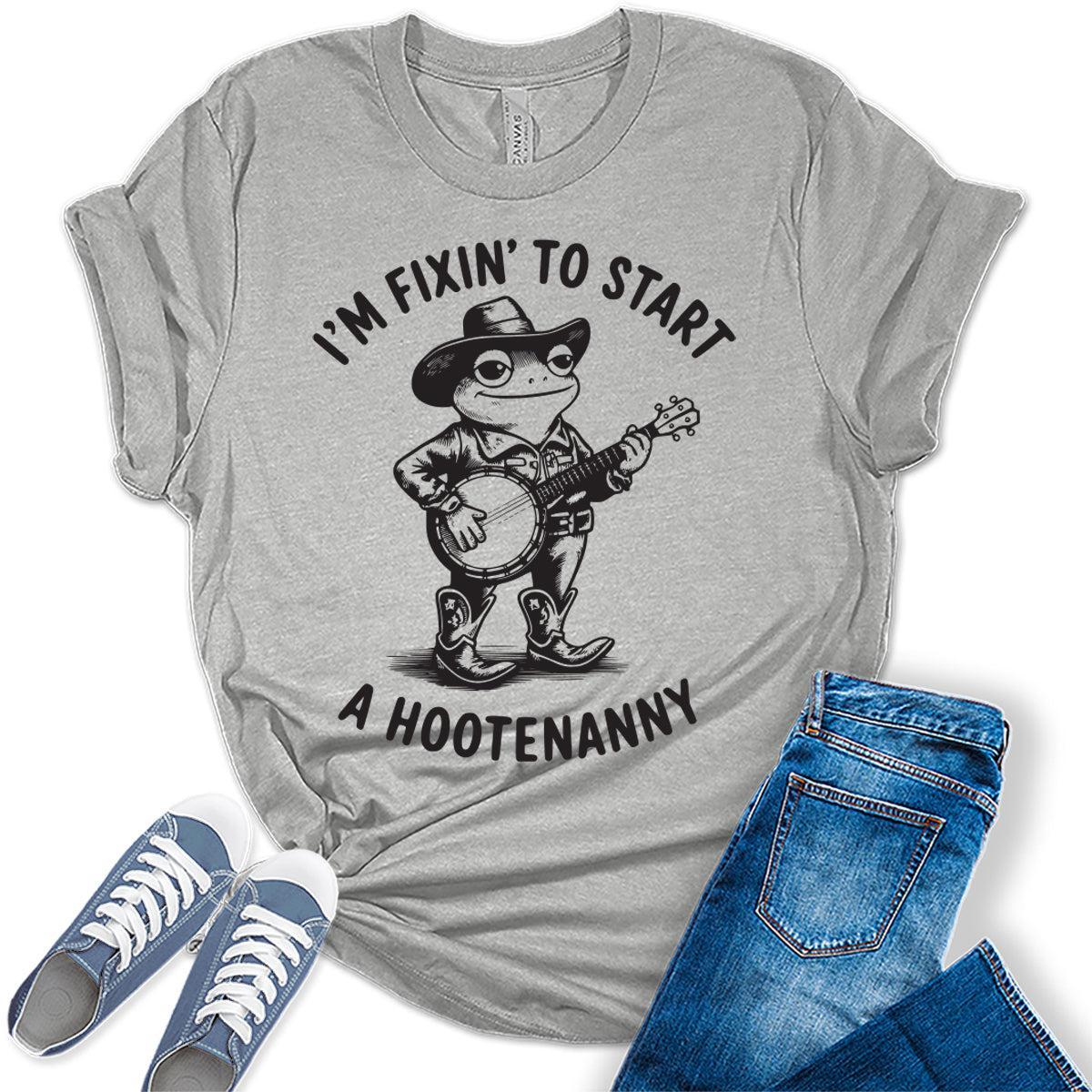 Women's Funny Frog Shirts For Teens Western Hootenanny Graphic Tees Bella Plus Sized Tops