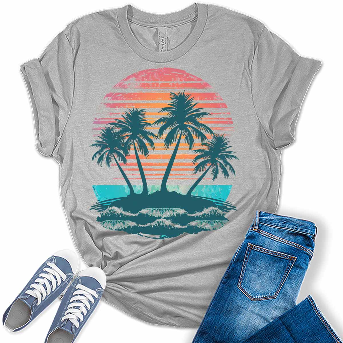 Womens Summer Tops Vintage Beach Shirts Trendy Plus Size Graphic Tees