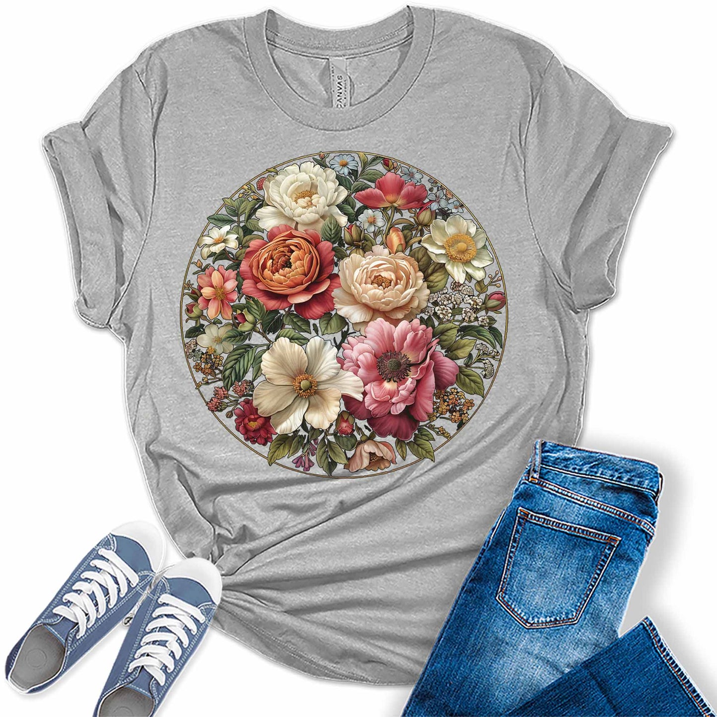 Rose Shirt Vintage Cottagecore Wildflowers T Shirt Trendy Graphic Tees for Women