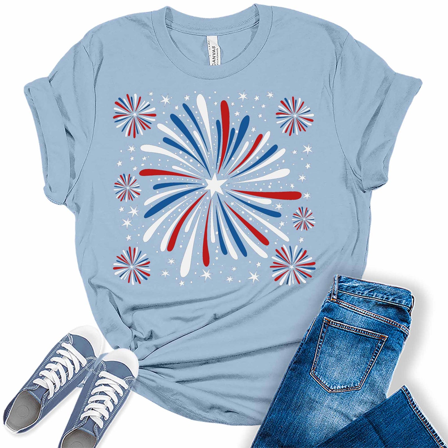 Womens 4th Of July Trendy Fireworks Patriotic Graphic Tees