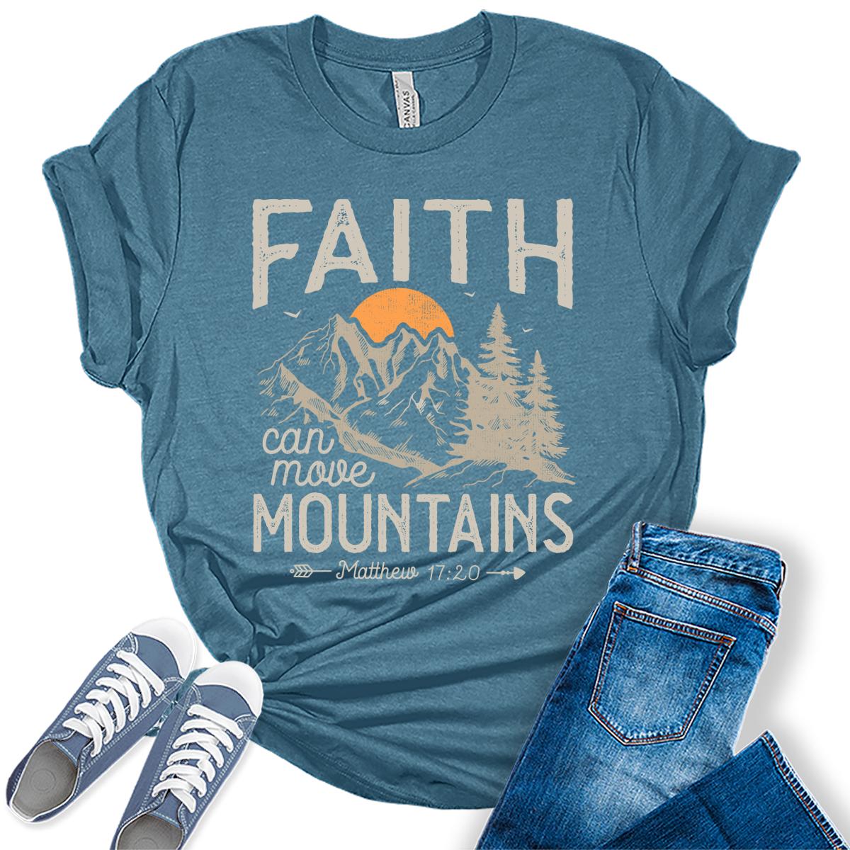 Christian Shirt for Women Faith Can Move Mountains Bible Quote Inspirational Graphic Tees