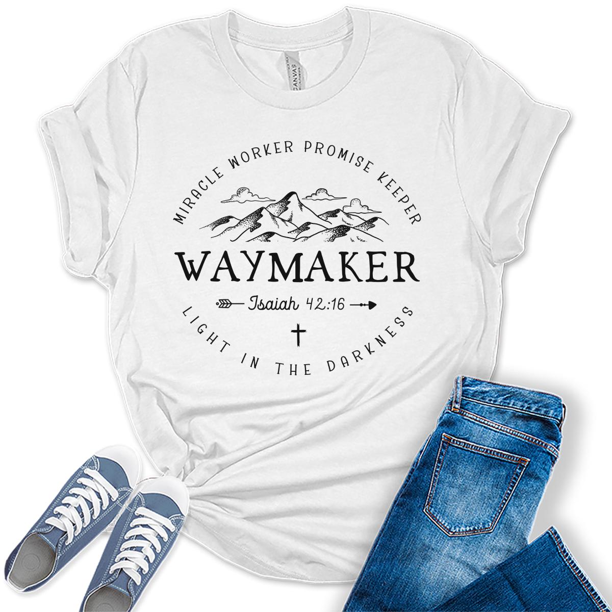 Christian Shirts for Women Way Maker Miracle Worker Promise Keeper Tshirt Religious Graphic Tee