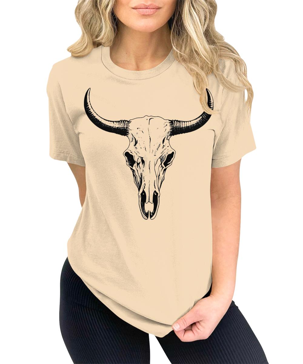 Texas Longhorn Bull Skull Womens Cowgirl Countryside T-shirt