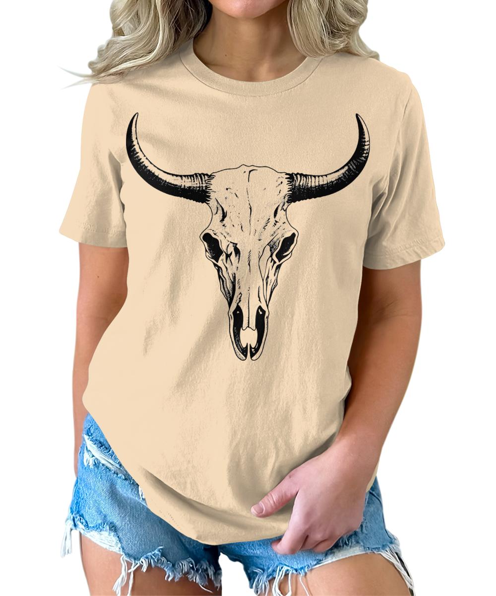 Texas Longhorn Bull Skull Womens Cowgirl Countryside T-shirt