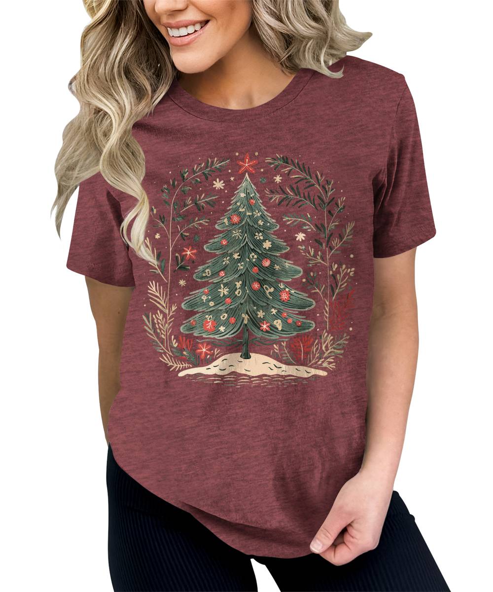 Boho Christmas Tree Xmas Holiday Shirt For Women