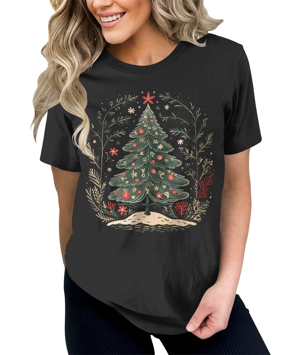 Boho Christmas Tree Xmas Holiday Shirt For Women