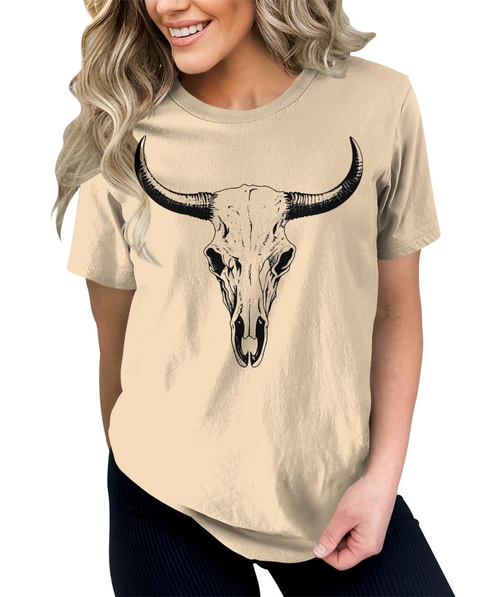Texas Longhorn Bull Skull Womens Cowgirl Countryside T-shirt