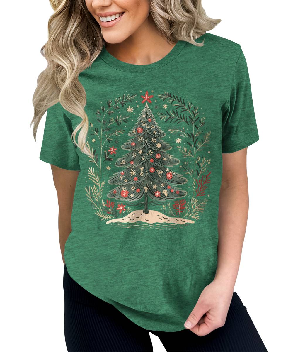 Boho Christmas Tree Xmas Holiday Shirt For Women