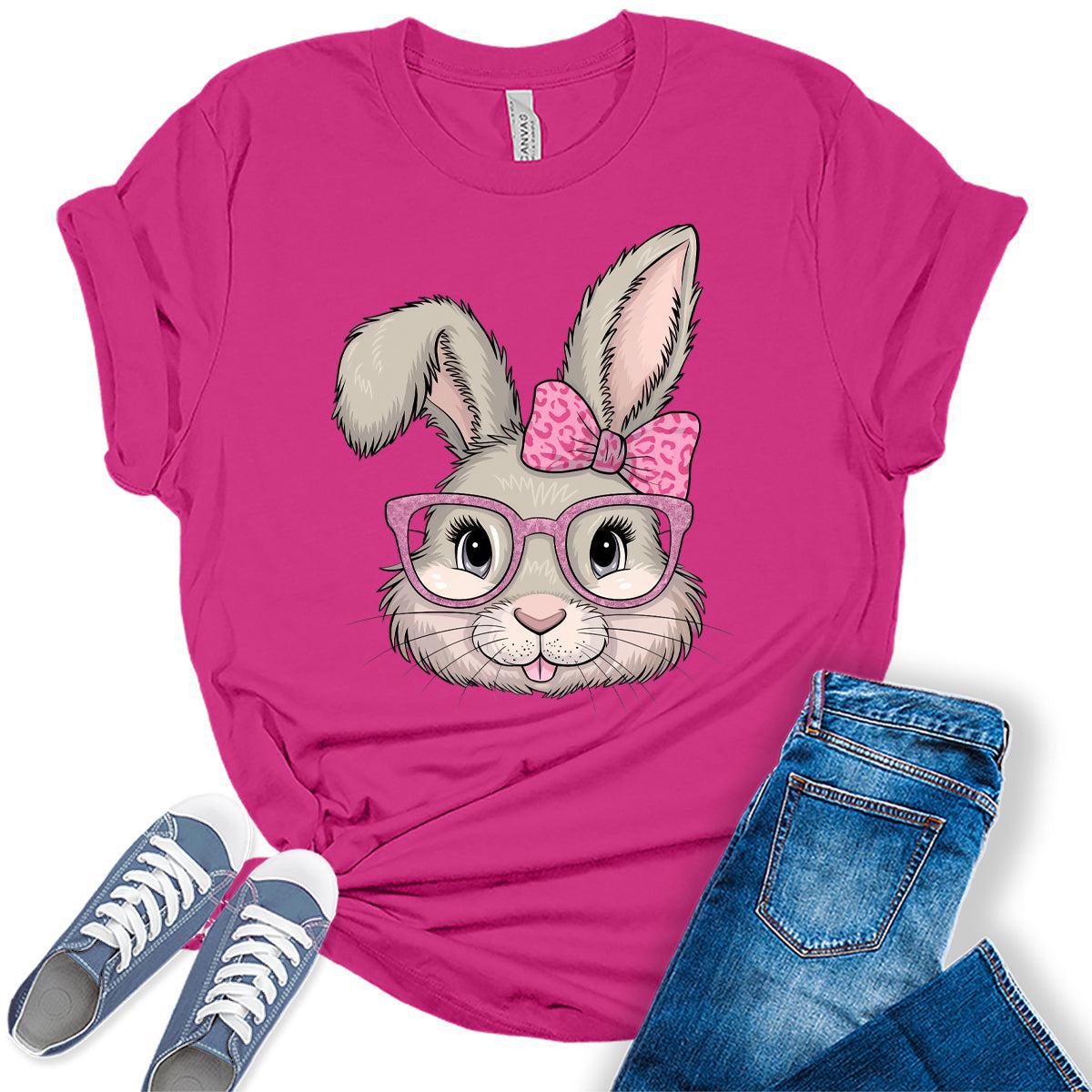 Women's Easter Bunny Shirts Cute Trendy Casual Graphic Tees Bella Plus Sized Tops