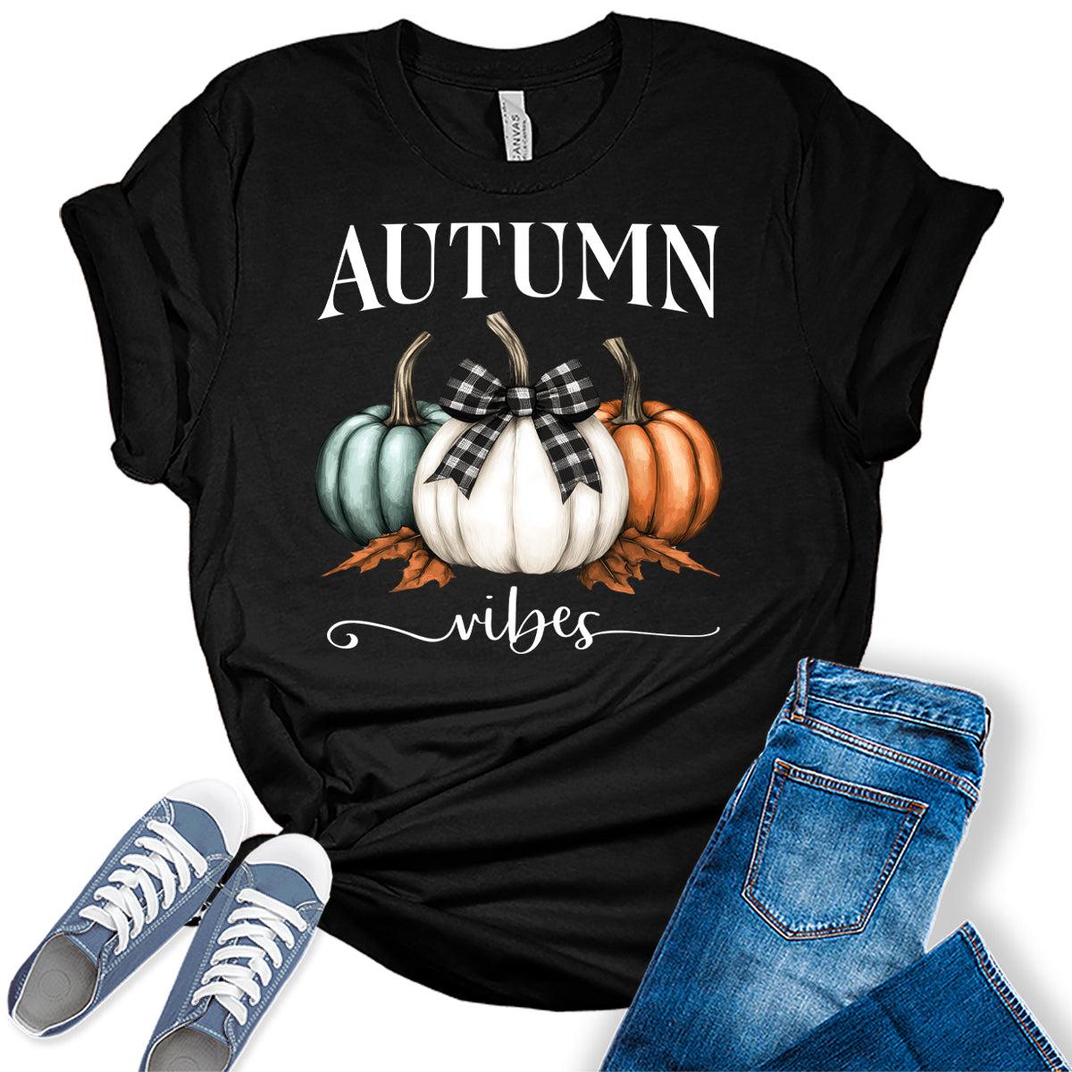 Women's Autumn Fall Pumpkin Vintage Tshirt Cottagecore Thanksgiving Graphic Tee Halloween Shirts Tops
