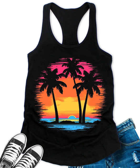 Summer Beach Sunset Palm Tree  Women's Graphic Tank Top