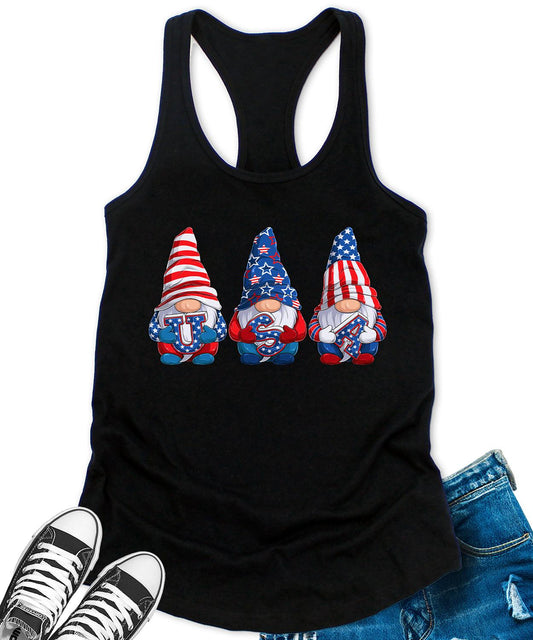 Gnomes American Flag Patriotic 4th Of July Women's Graphic Tank Top