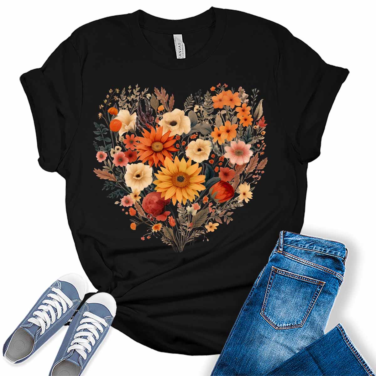 Fall Floral Heart Women's Graphic Tee