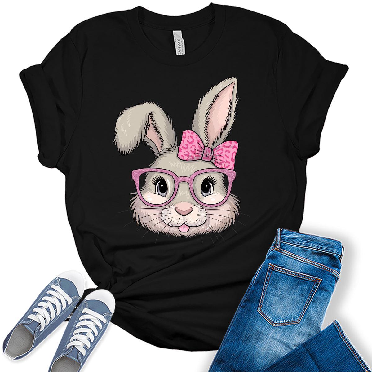 Women's Easter Bunny Shirts Cute Trendy Casual Graphic Tees Bella Plus Sized Tops