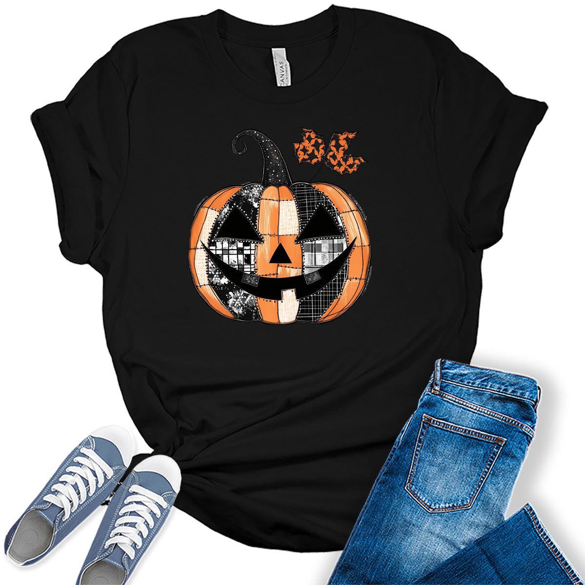 Halloween Pumpkin Shirts Womens Fall T-Shirts Cute Autumn Graphic Tees Thanksgiving Tops