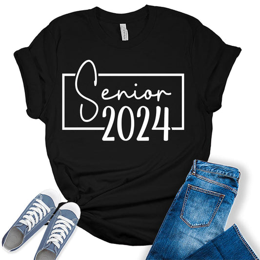 Senior 2024 Back to School Graduation Letter Print Teen Girl Graphic Tees