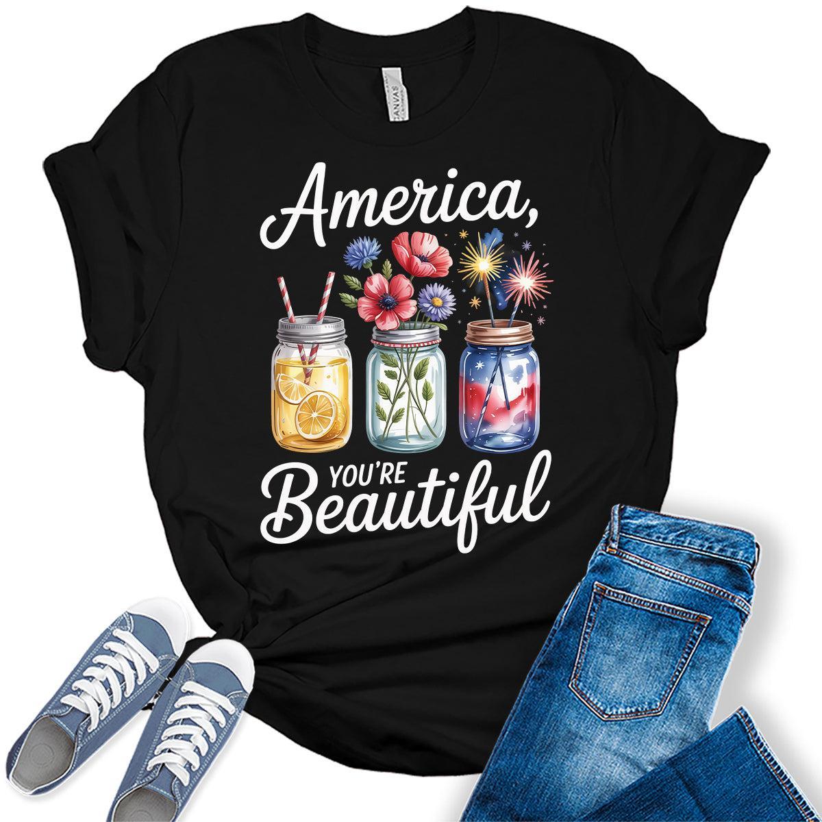 4th of July Shirts For Womens Patriotic Graphic Tees America Beautiful Bella Plus Sized Tops