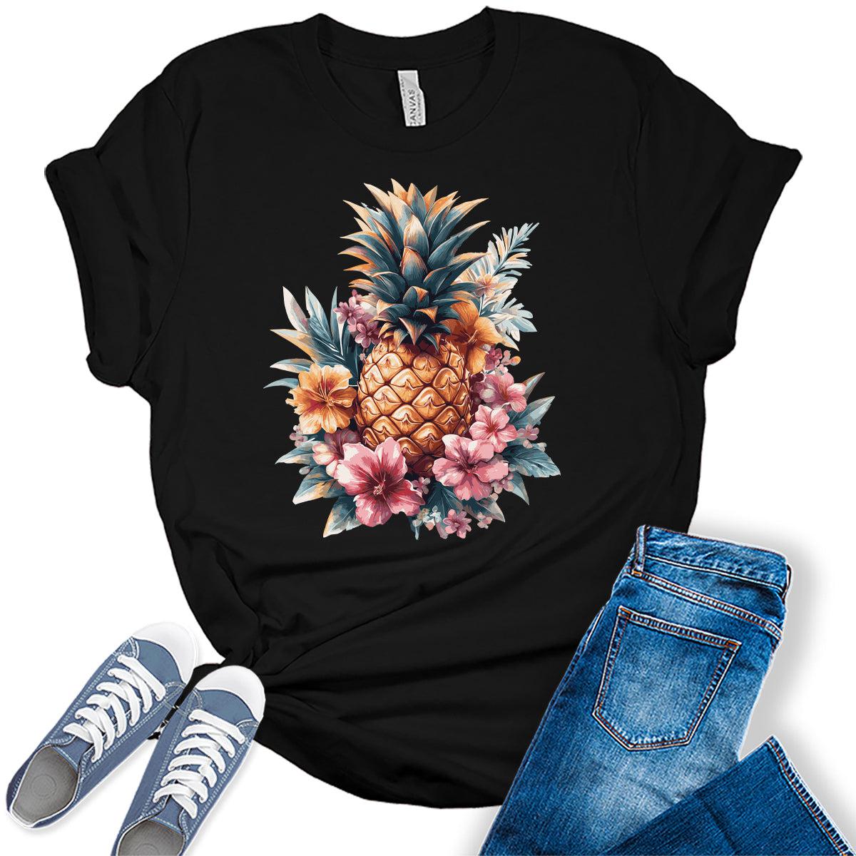 Womens Pineapple Flower Shirt Cottagecore Graphic Tees