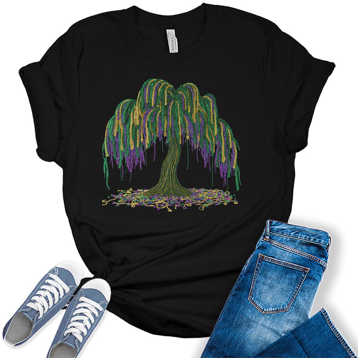 Women's Mardi Gras Tree Shirt Party Beads Graphic Tees