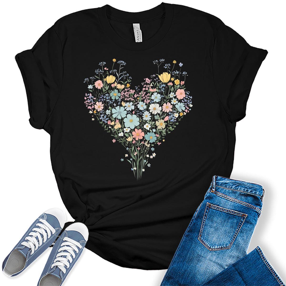 Womens Floral Shirts Wildflower Vintage Graphic Tees Spring T Shirts Bella Plus Size Summer Tops