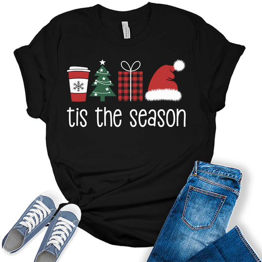 Women's Tis The Season Christmas Tree Trendy Holiday Graphic Tees
