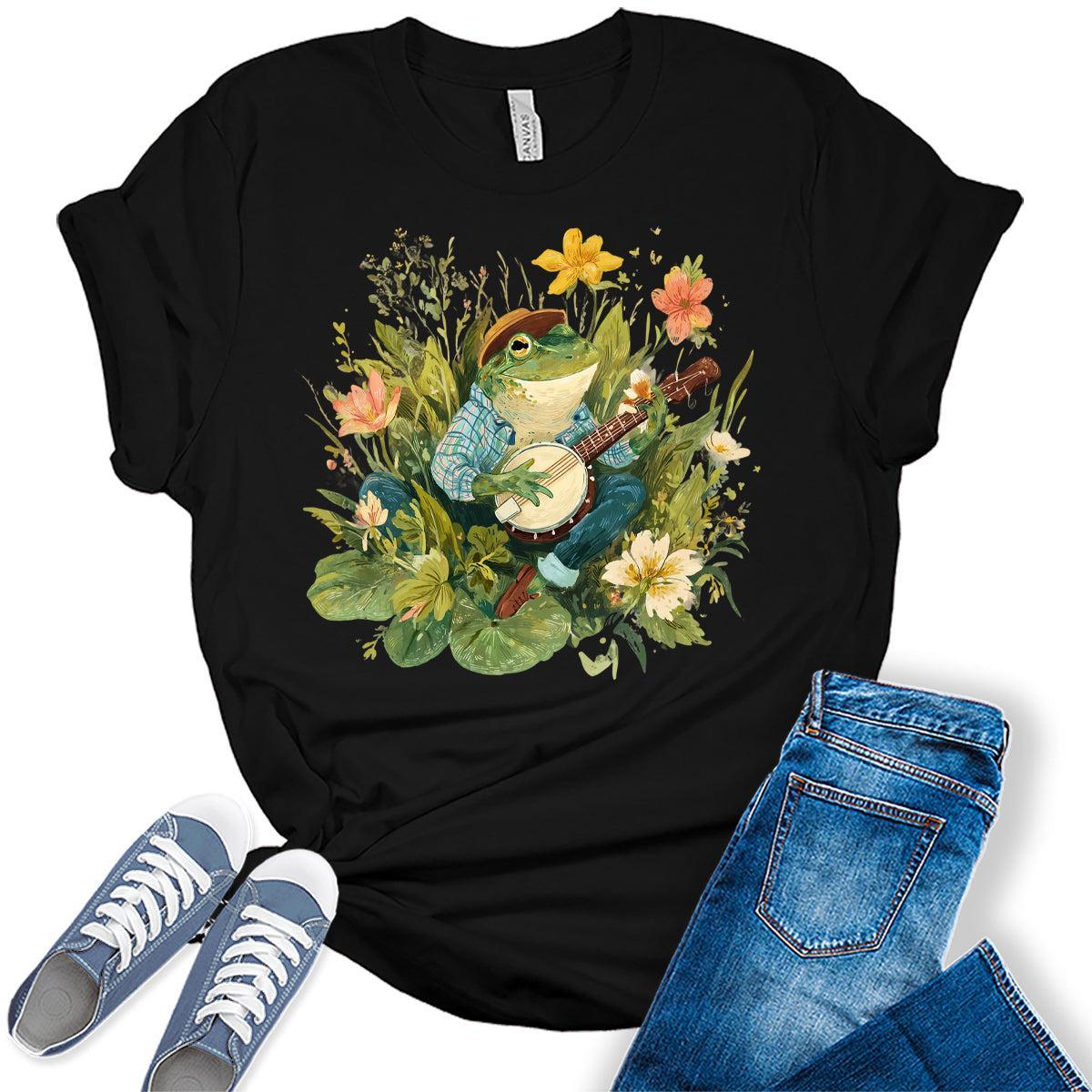 Womens Frog Shirts Wildflower Vintage Graphic Tees Spring Cottagecore T Shirts Bella Summer Tops