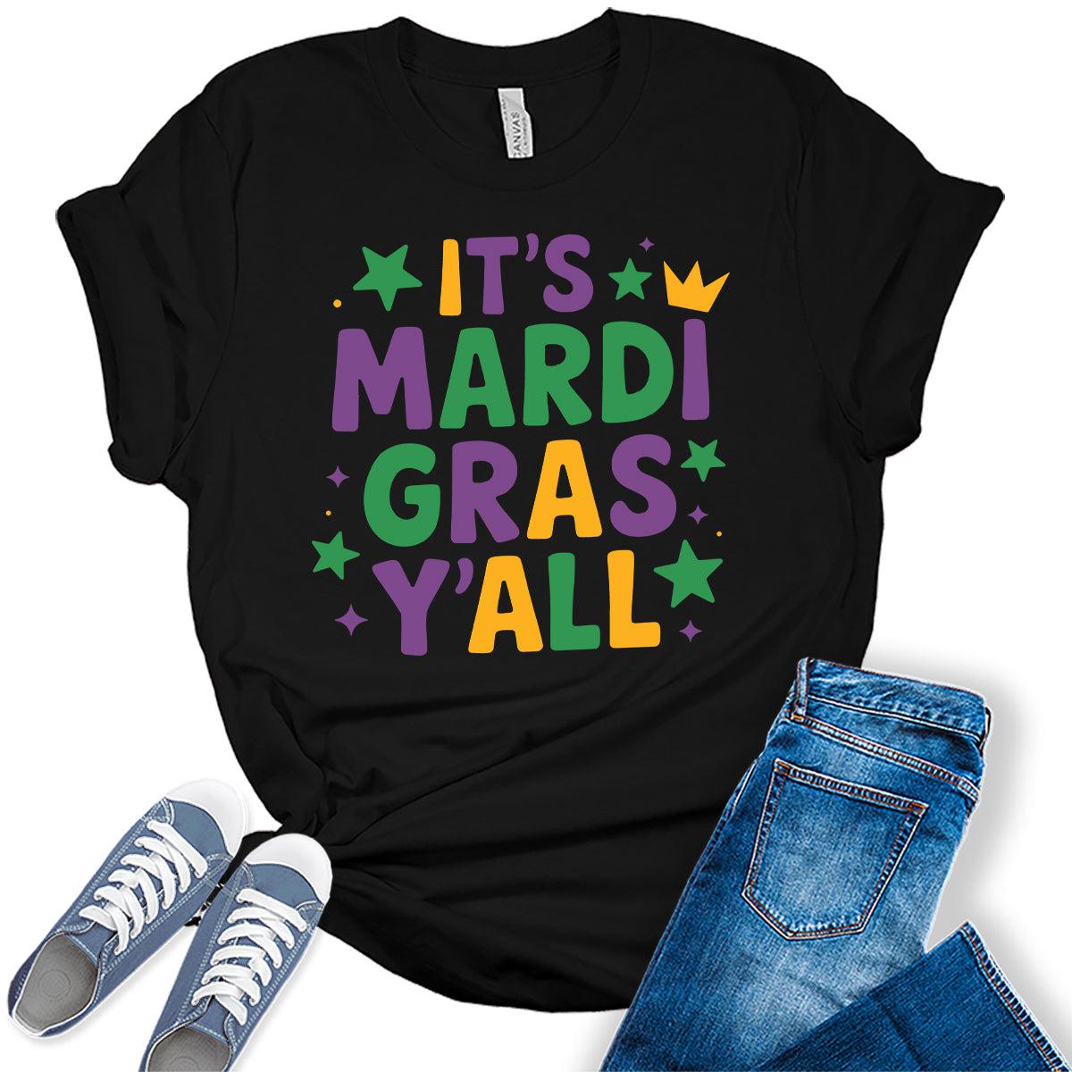Women's It's Mardi Gras Y'All Shirt Letter Print Graphic Tees