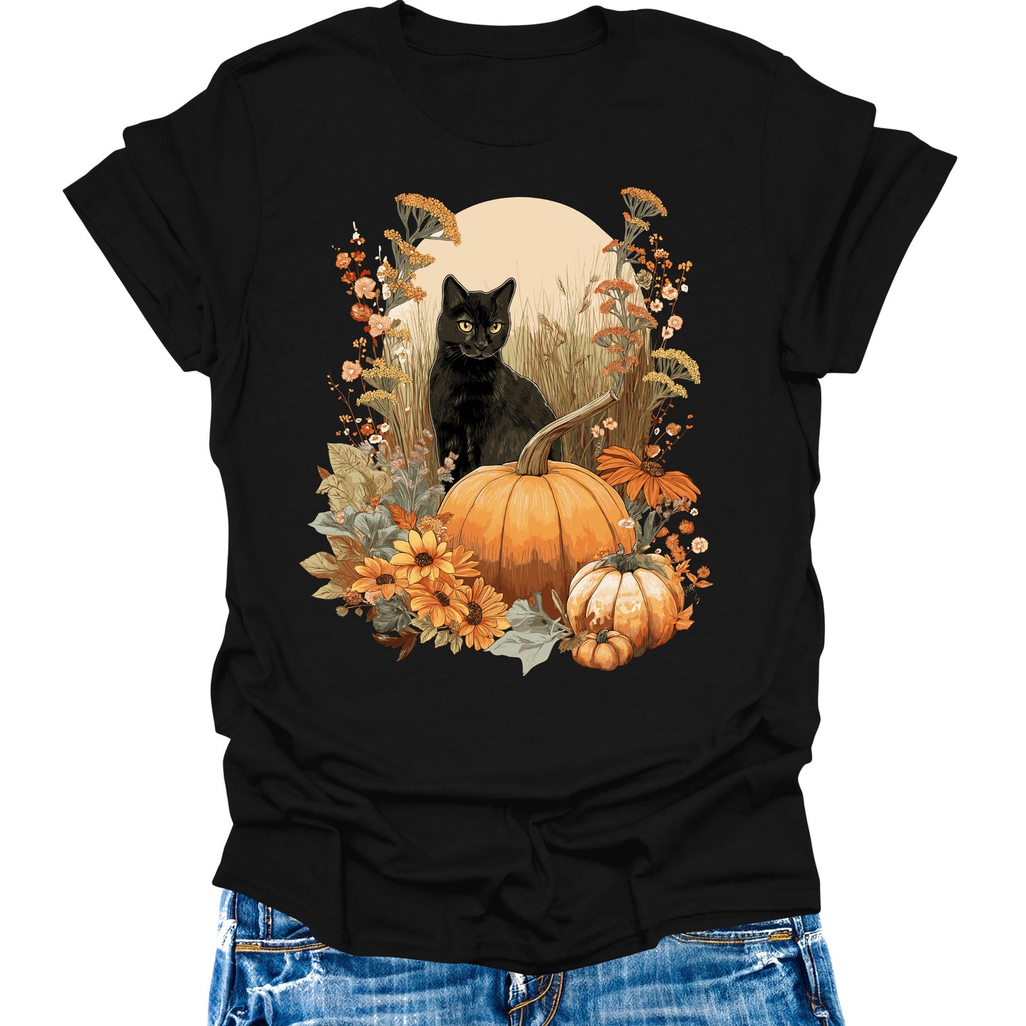 Cat Shirts Vintage Pumpkin Womens Fall T-Shirts Cute Autumn Graphic Tees Thanksgiving Tops