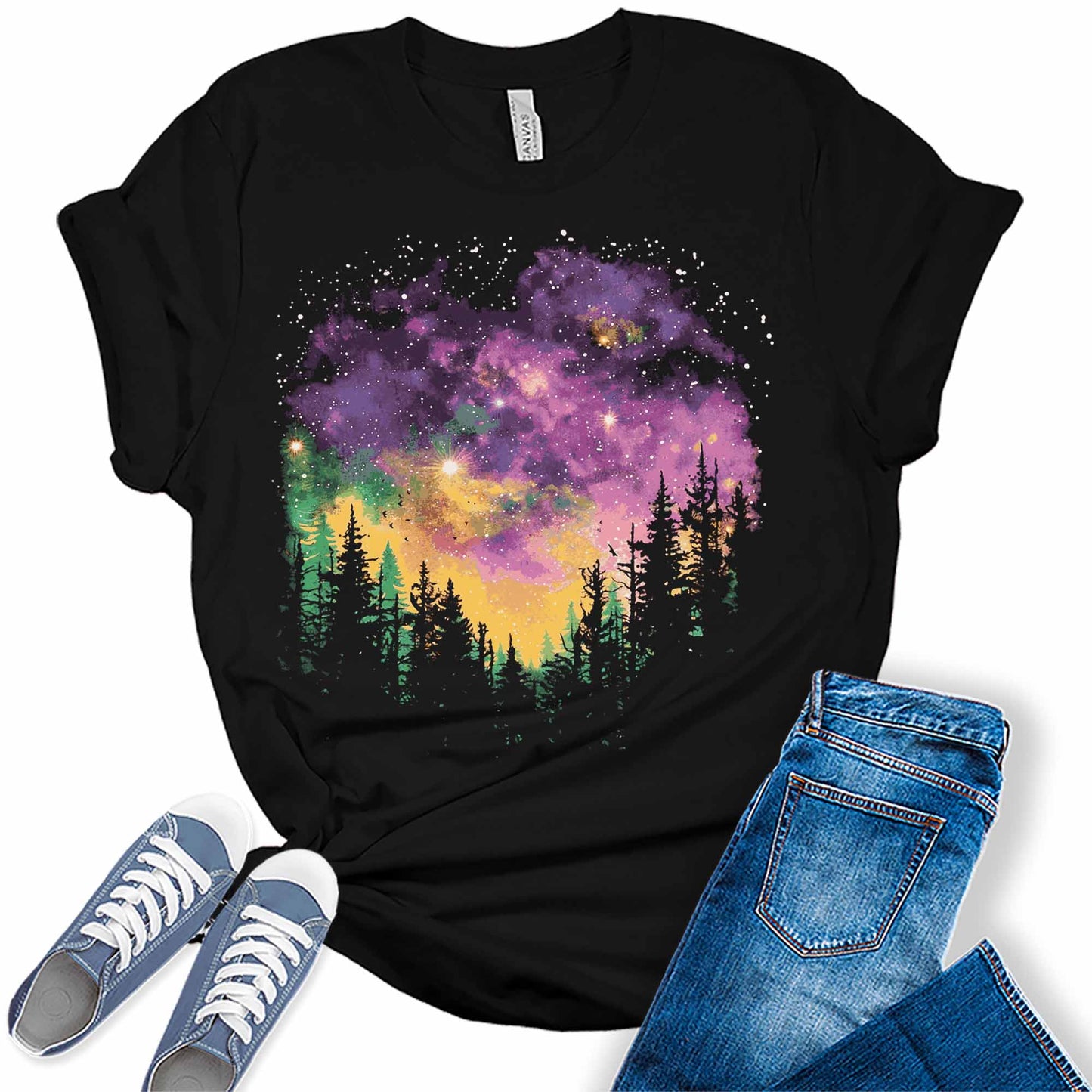 Women's Mardi Gras Shirt Northern Lights Starry Night Sky Graphic Tees