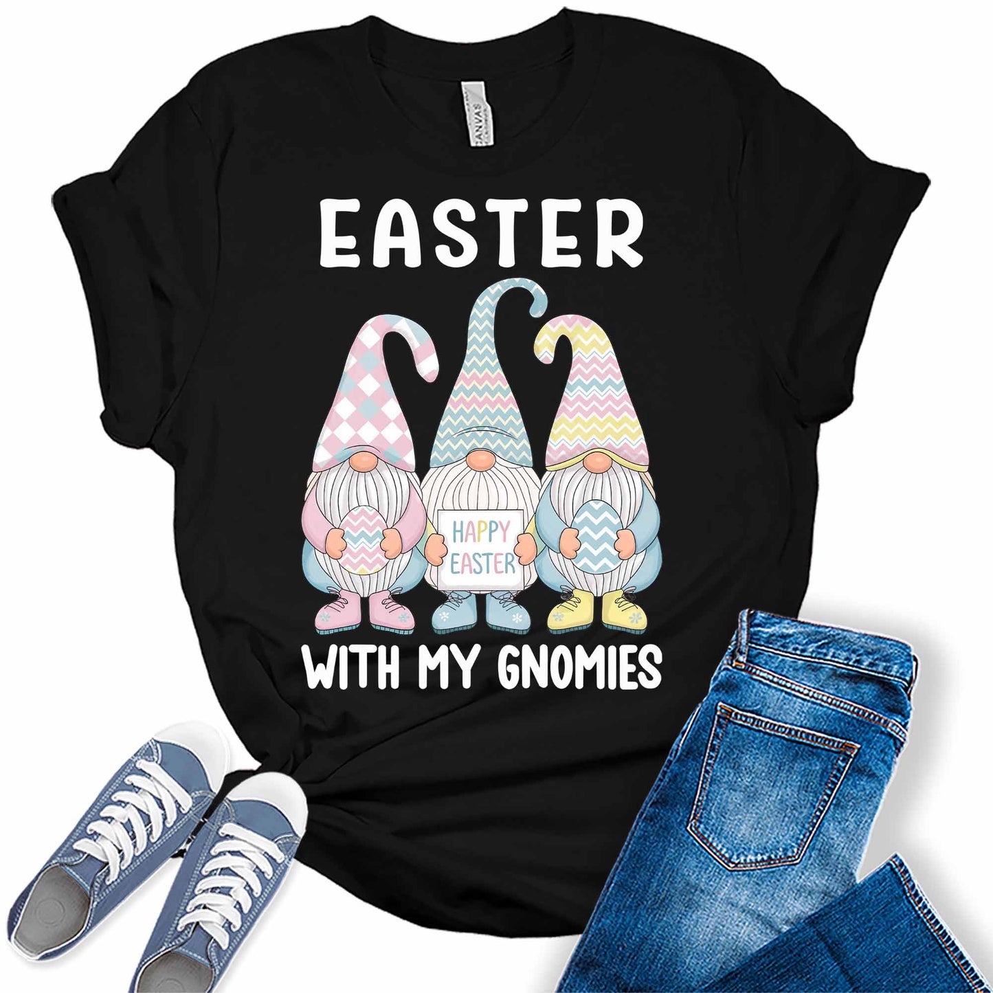 Women's Tops Happy Easter With My Gnomies Shirt Trendy Graphic Tees