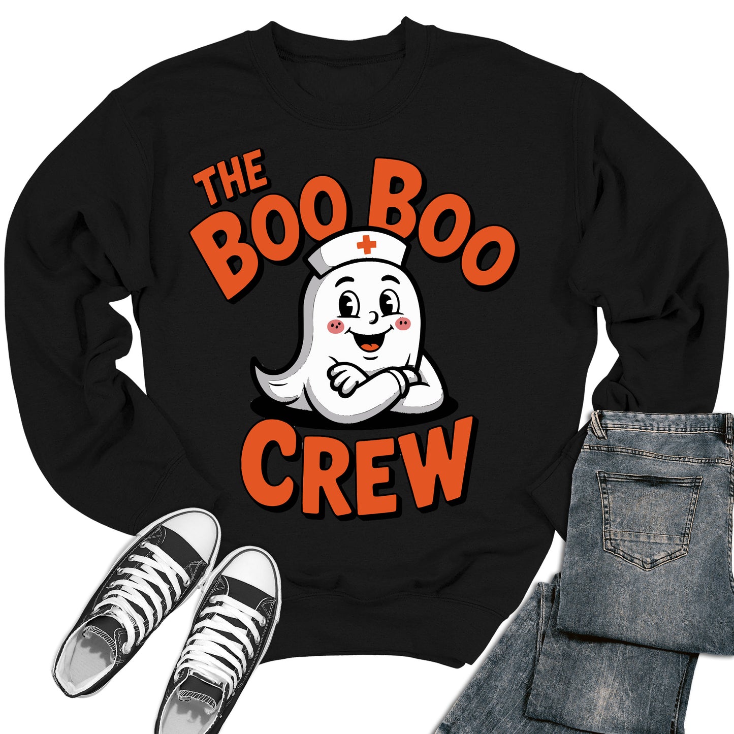 Boo Boo Crew Nurse Sweatshirt Halloween Ghost Retro Crewneck Sweater