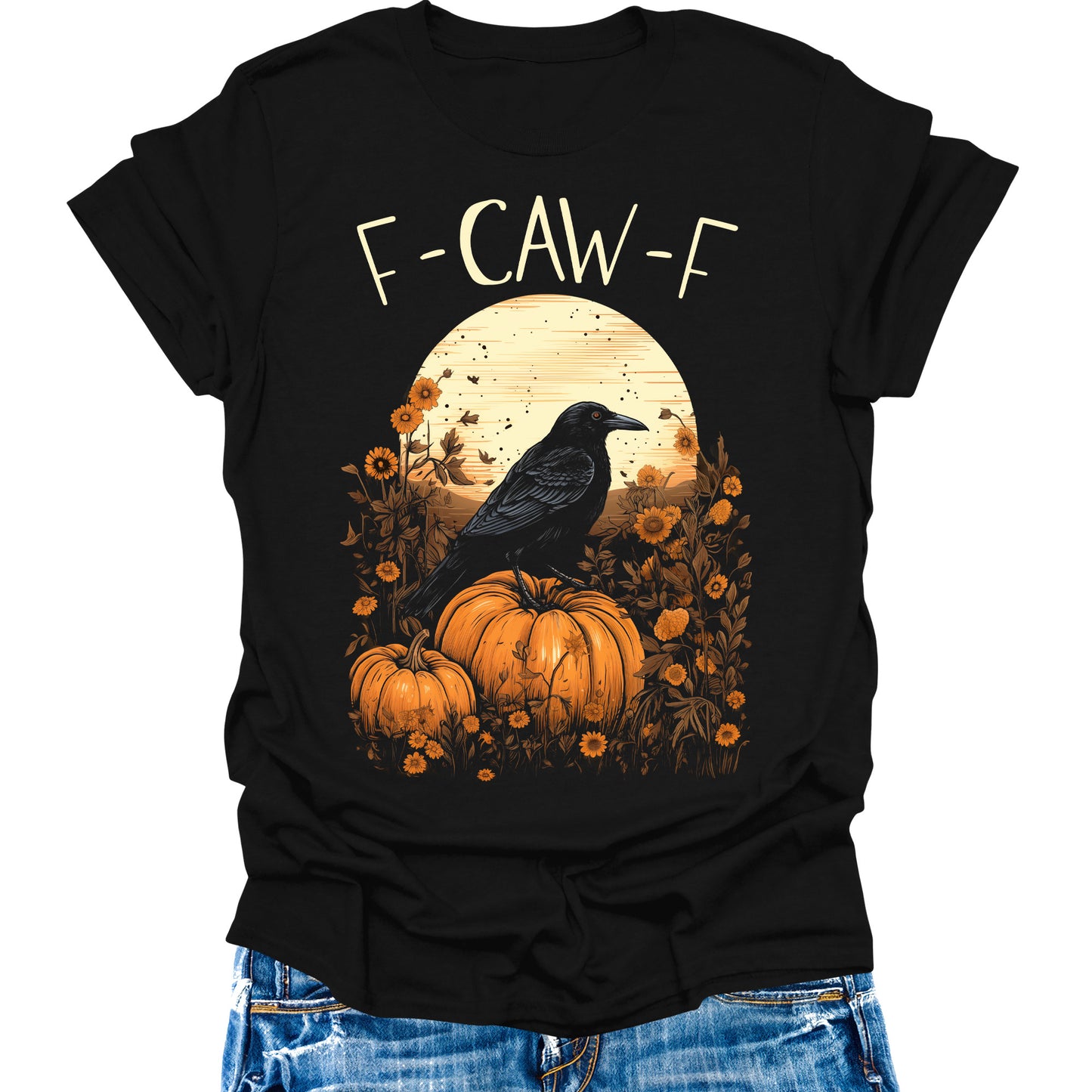 F-Caw-F Crow Shirt Womens Graphic Tees Funny Halloween Black Crow Tops