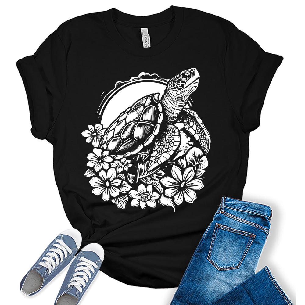 Womens Beach Shirts Cute Sea Turtle Tshirts Casual Short Sleeve Tropical Summer Tops Vacation Graphic Tees for Women